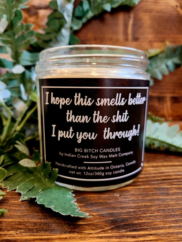 I hope this smells better than the shit I put you through!